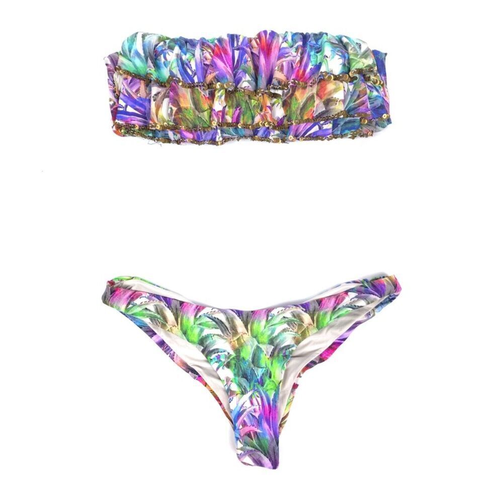 NEW PQ Swim Lanai Sequin Underwire Bikini Top Ruched Bottom Set Resort Boho
